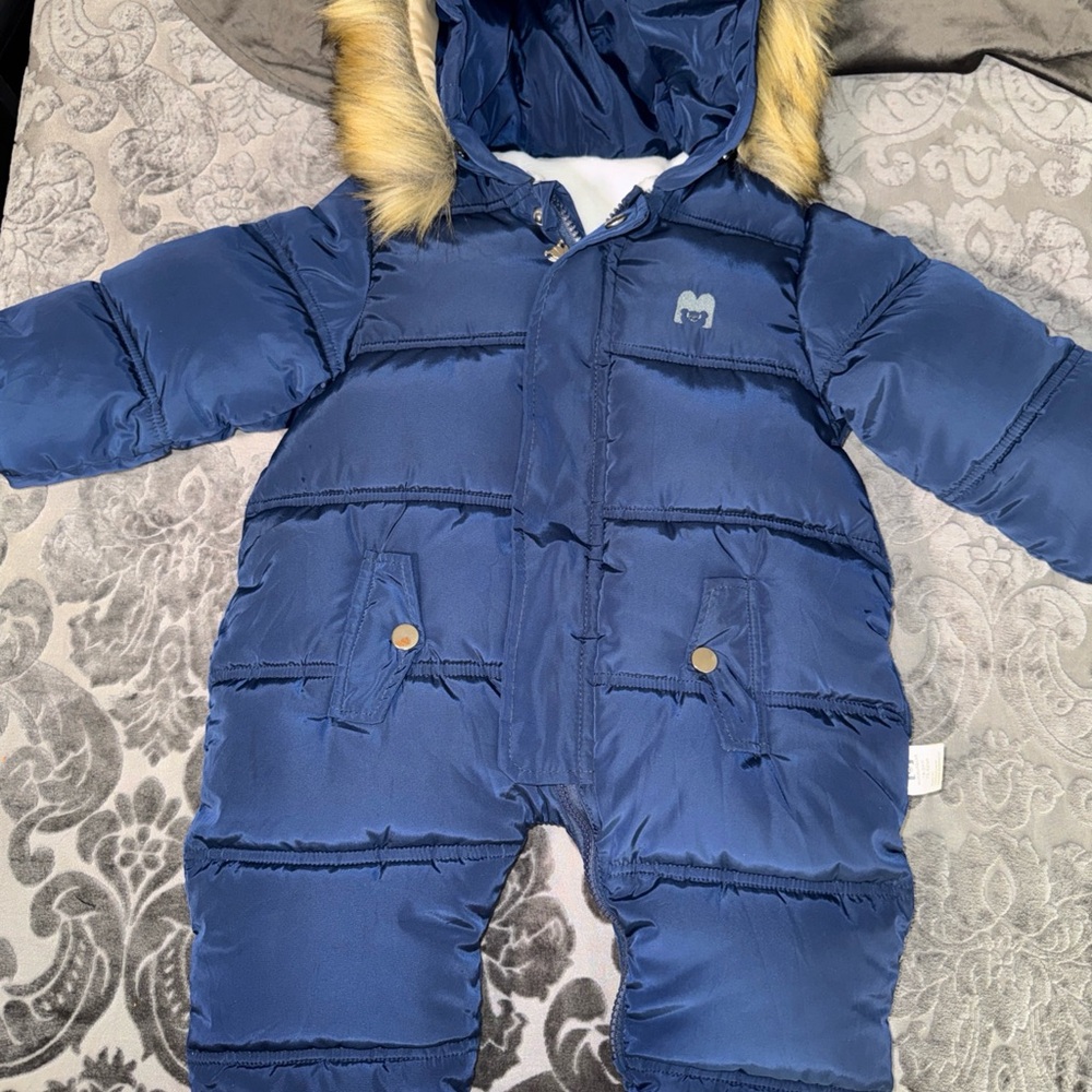 Murmur Bear Cozy Blue Kids Snowsuit with Faux Fur Trim Sz 18-25 months